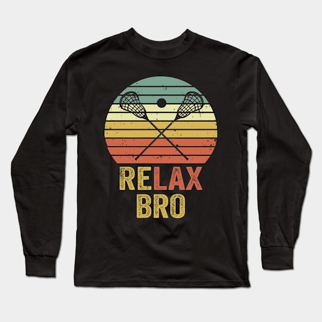 Relax Bro Lacrosse Player Funny Long Sleeve T-Shirt by Visual Vibes